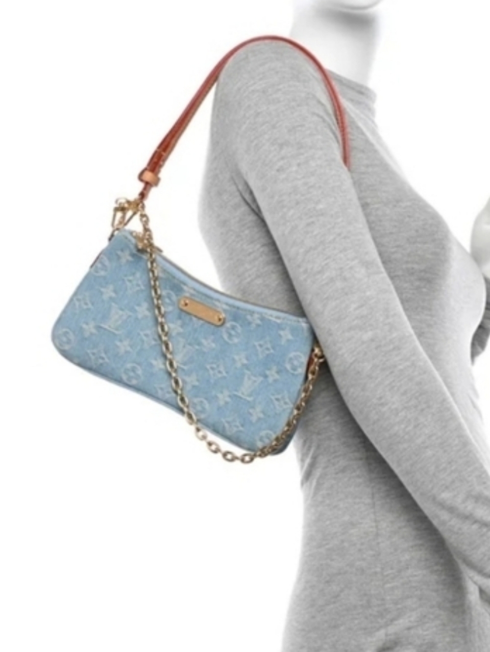 Cotton Denim Lo Sky Lite Blue Monogram Denim Pouchette Crossbody Double Zip LVI